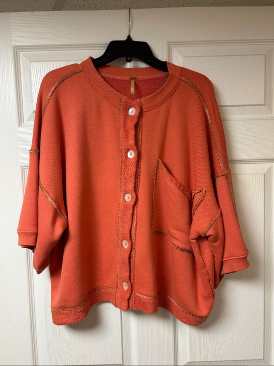 Free People Sweaters - Free People Coral Orange Button-Front Oversized Cardigan